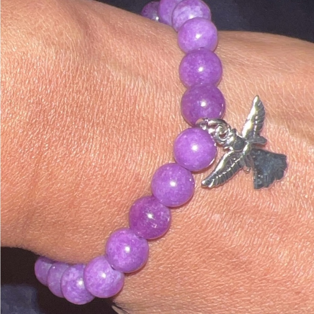 Purple Beaded Bracelet with Silver Charm